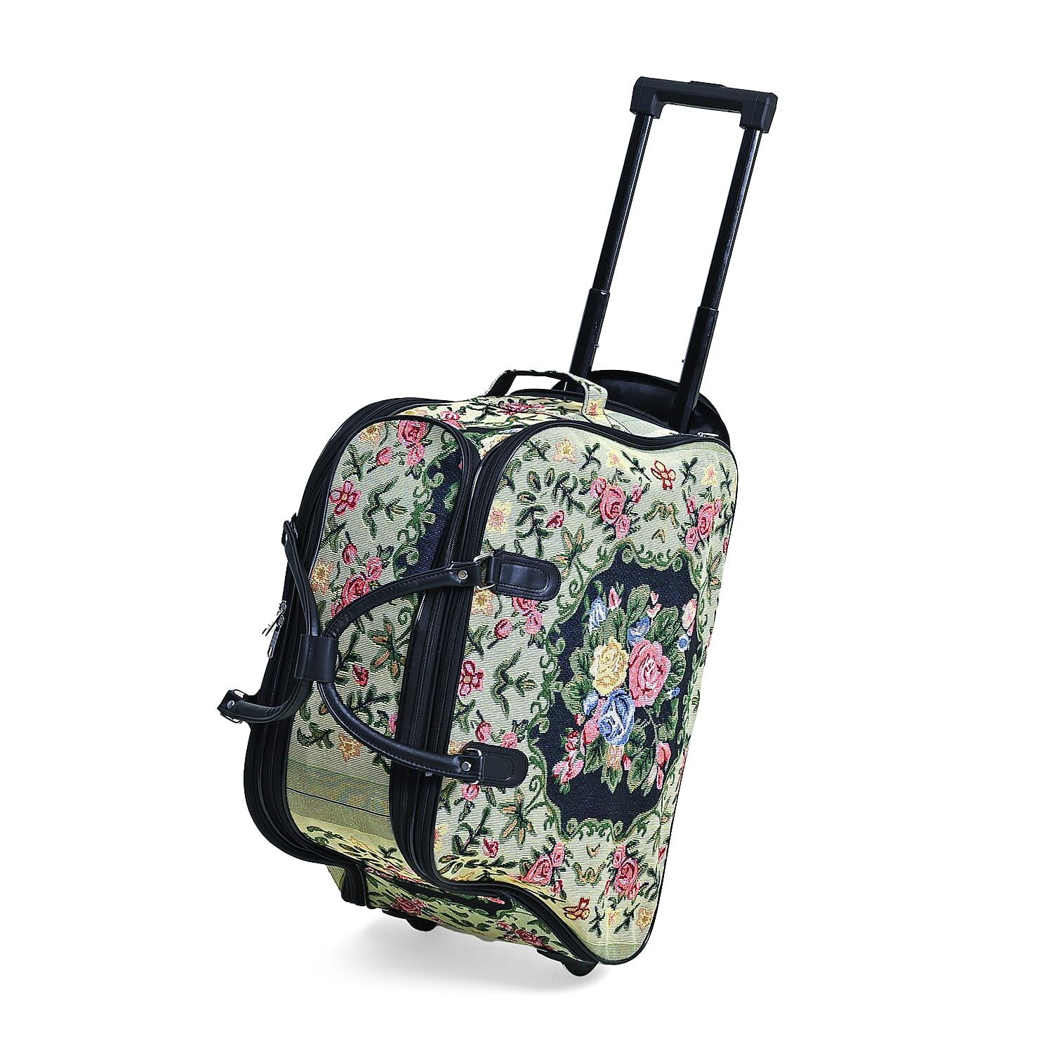 Set of 2 Large Wheeled Rolling Travel Duffle Bag with Handle Drop - Yellow with Flower