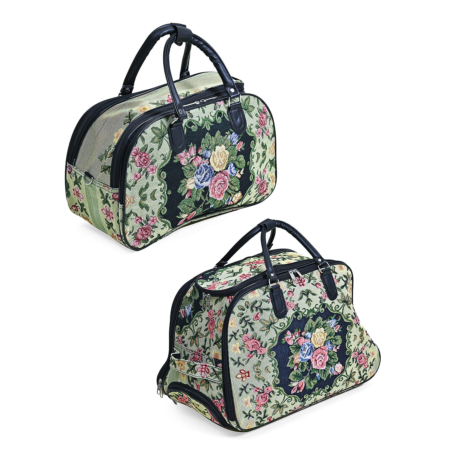 Set of 2 Large Wheeled Rolling Travel Duffle Bag with Handle Drop - Yellow with Flower