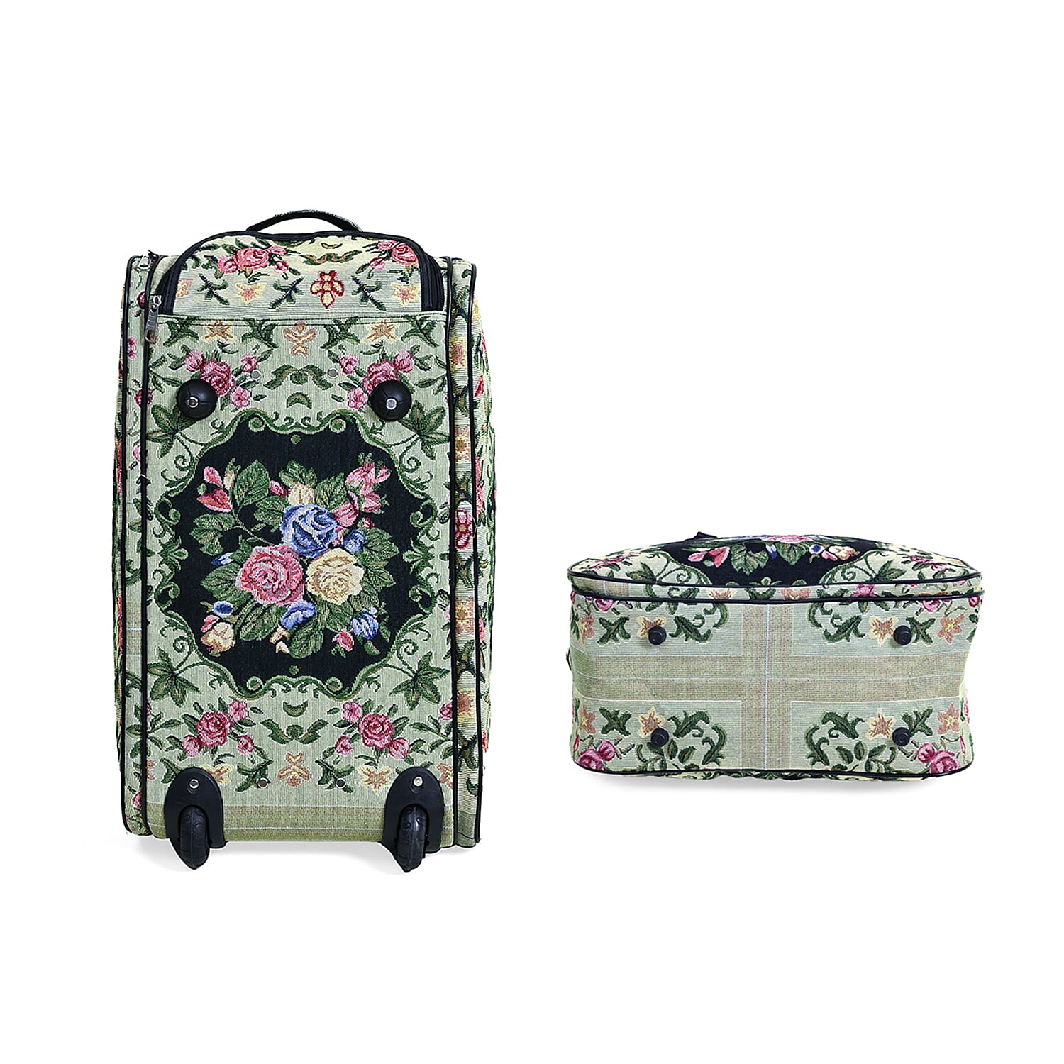 Set of 2 Large Wheeled Rolling Travel Duffle Bag with Handle Drop - Yellow with Flower