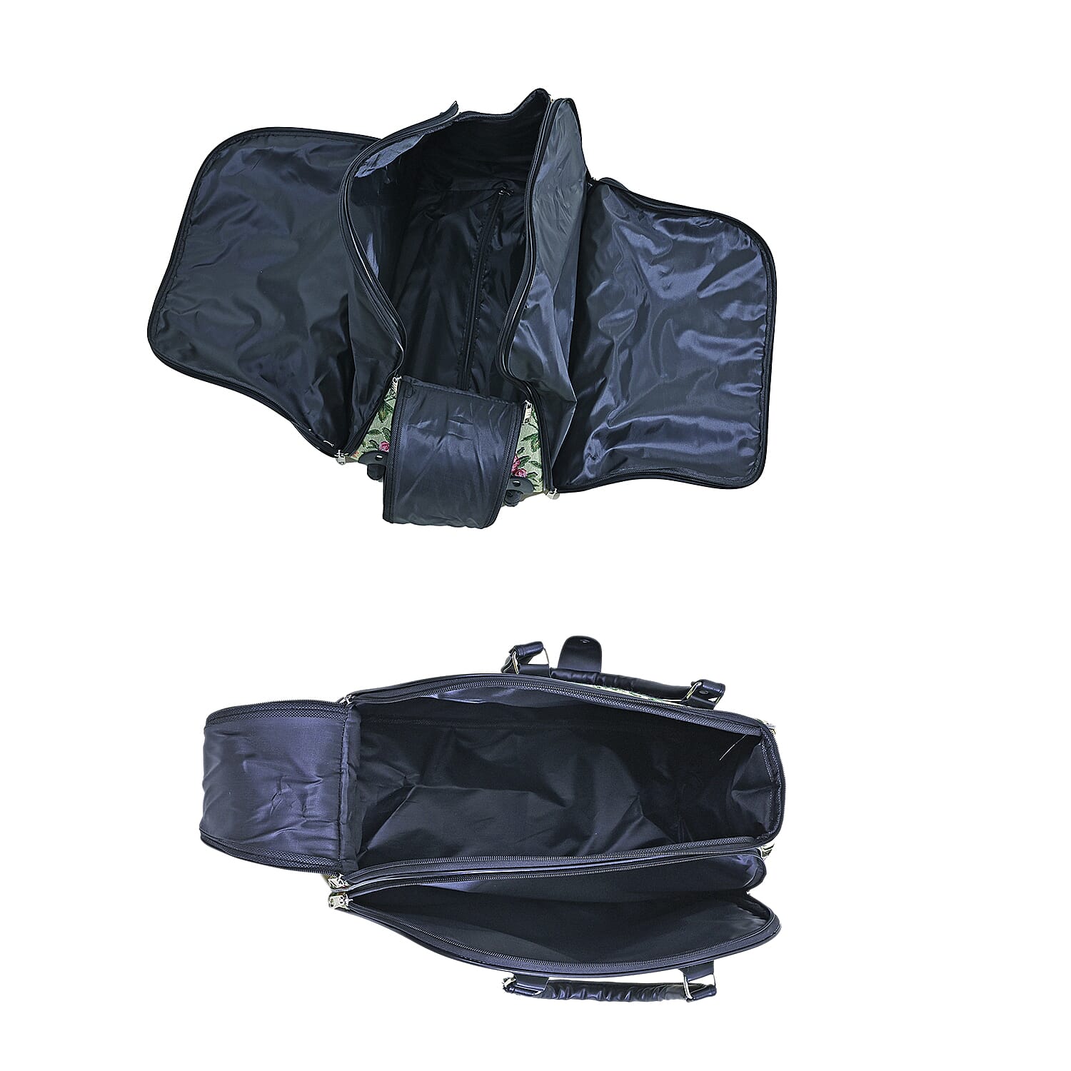 Set of 2 Large Wheeled Rolling Travel Duffle Bag with Handle Drop - Yellow with Flower