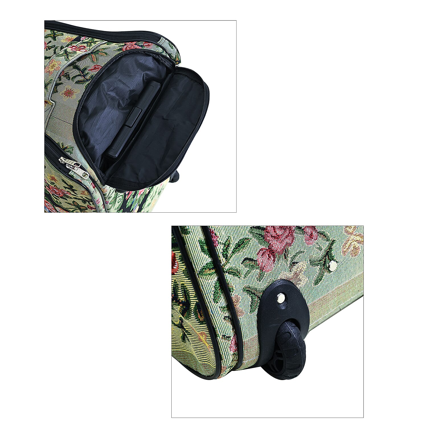 Set of 2 Large Wheeled Rolling Travel Duffle Bag with Handle Drop - Yellow with Flower