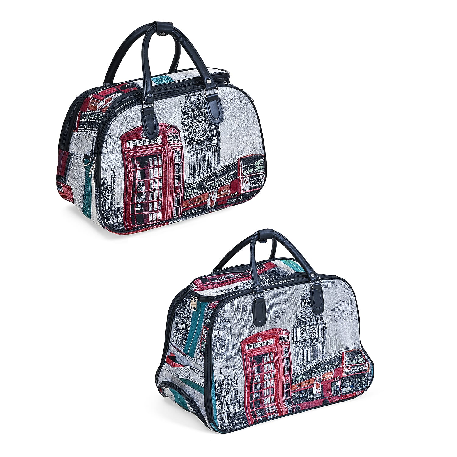 Set of 2 Large Wheeled Rolling Travel Duffle Bag with Handle Drop - Green with Big Ben