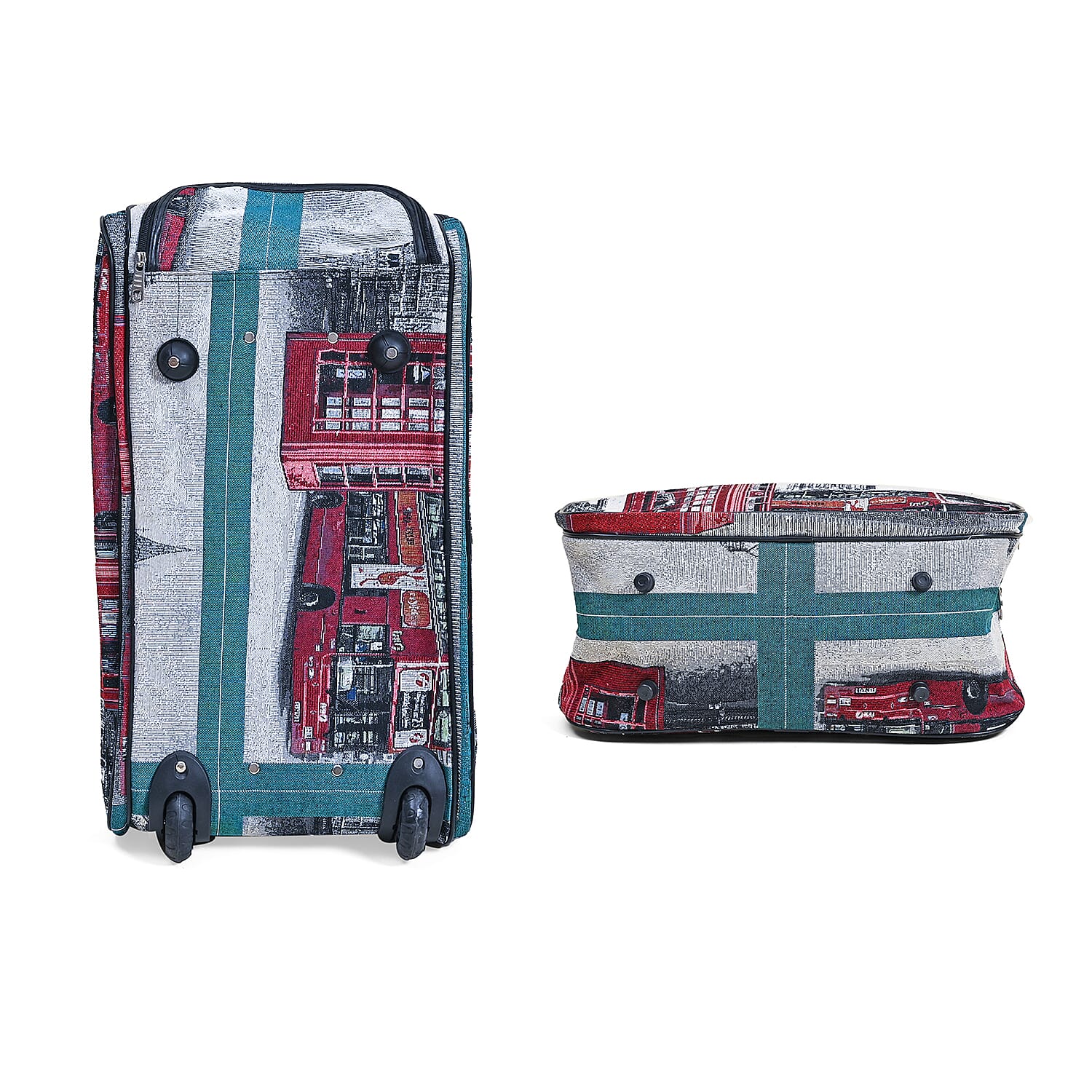 Set of 2 Large Wheeled Rolling Travel Duffle Bag with Handle Drop - Green with Big Ben