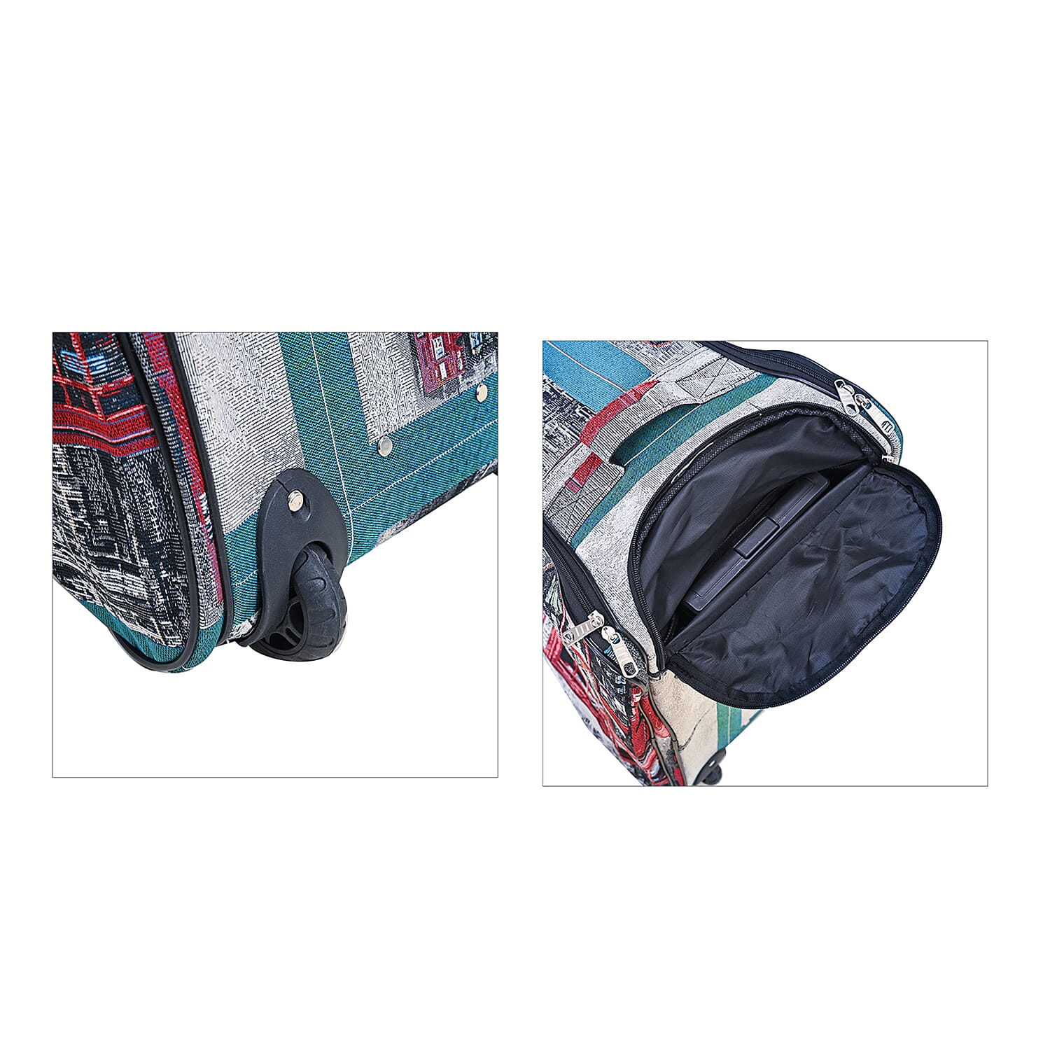 Set of 2 Large Wheeled Rolling Travel Duffle Bag with Handle Drop - Green with Big Ben