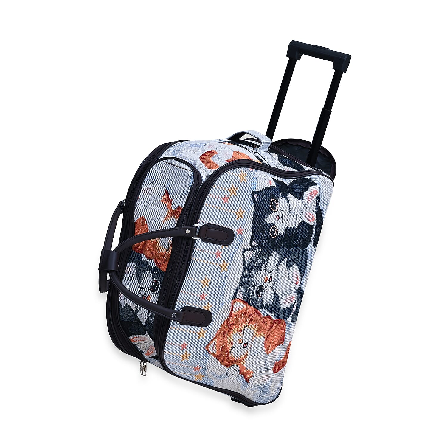 Set of 2 Large Wheeled Rolling Travel Duffle Bag with Handle Drop - Blue with Cat