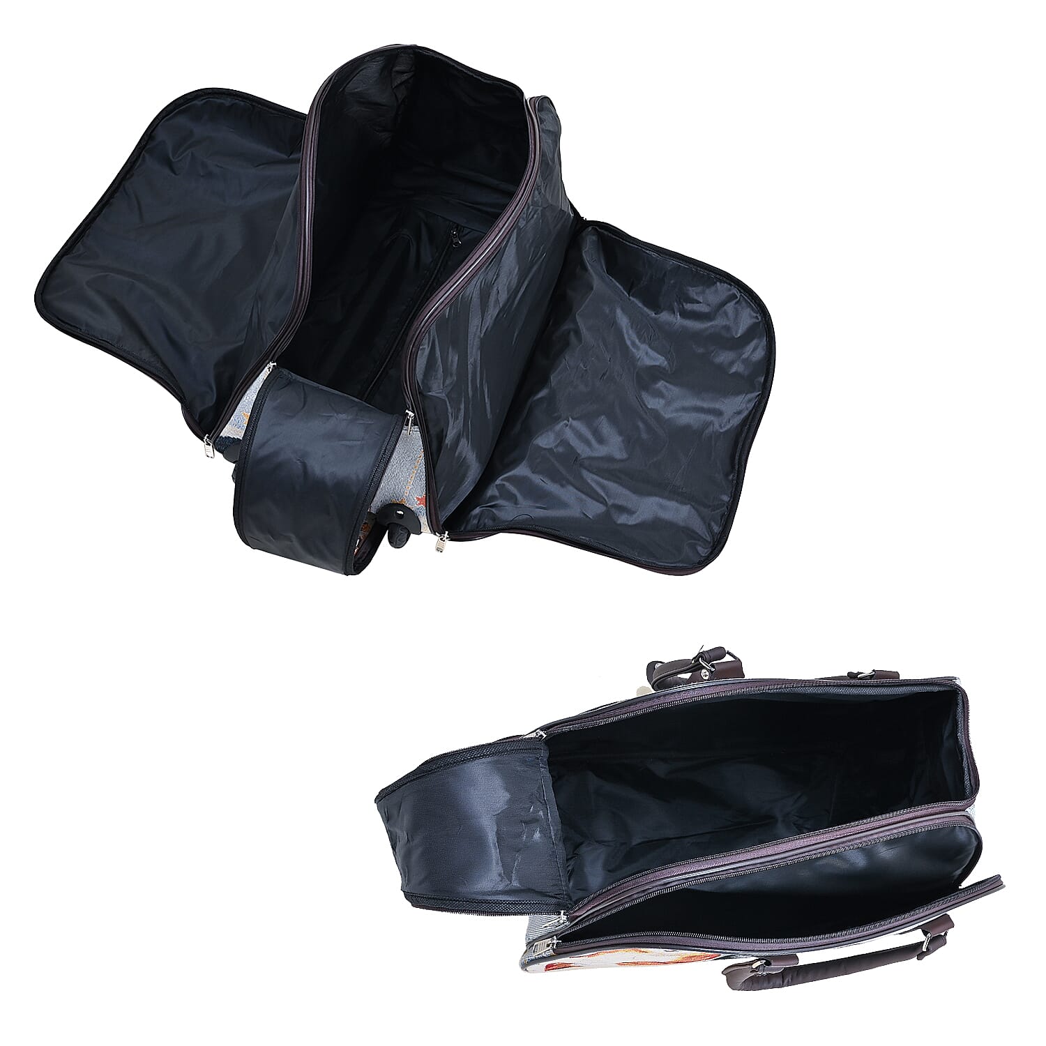 Set of 2 Large Wheeled Rolling Travel Duffle Bag with Handle Drop - Blue with Cat