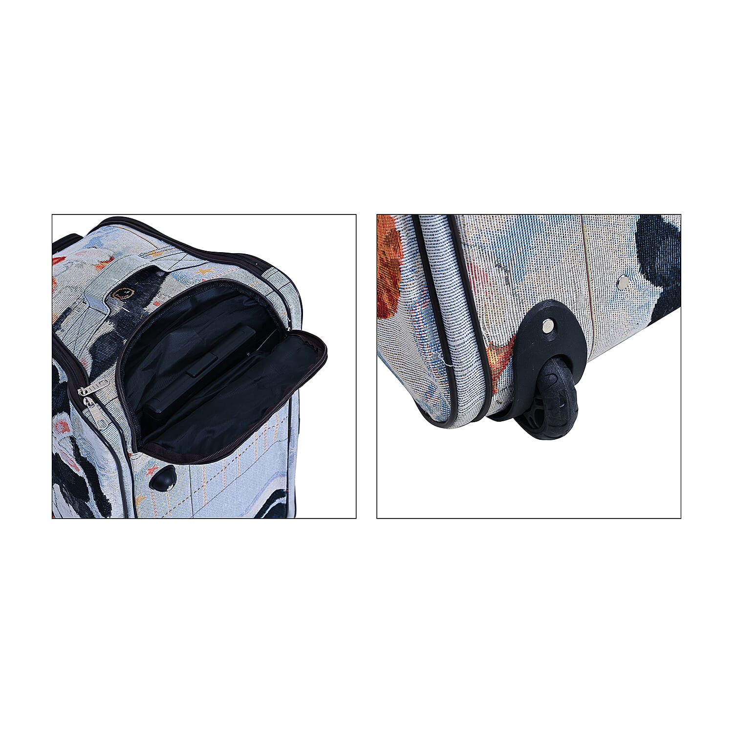 Set of 2 Large Wheeled Rolling Travel Duffle Bag with Handle Drop - Blue with Cat