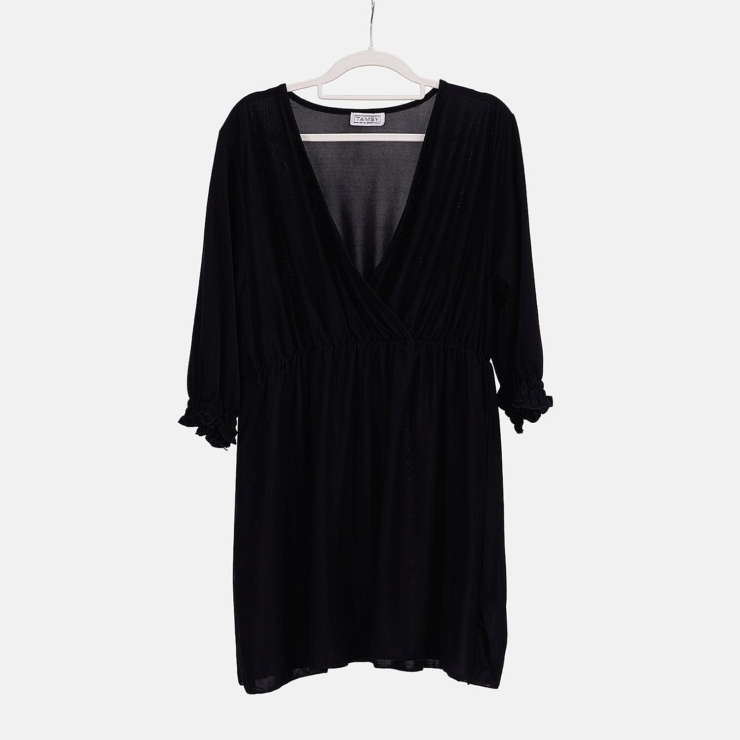 TAMSY Smocked Waist V Neck Top (One Size,8-18) - Black TAMSY Smocked Waist V Neck Top (One Size,8-18) - Black