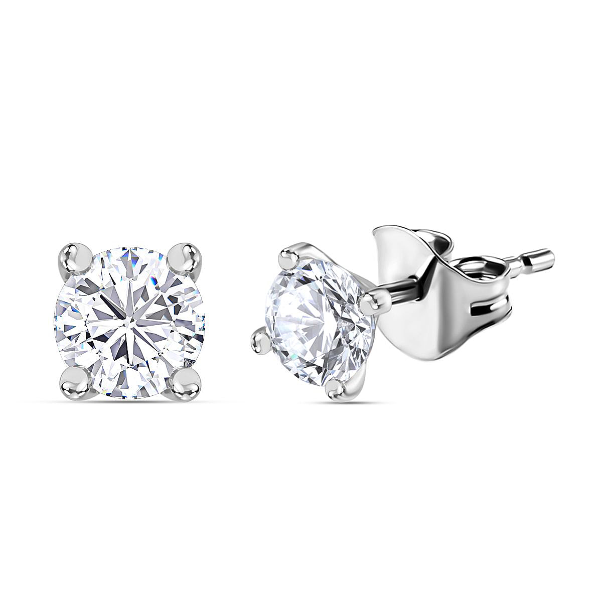 100 Faceted Moissanite Solitaire Earrings in Platinum Overlay Sterling Silver 1.00 ct