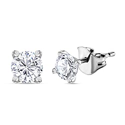 100 Faceted Moissanite Solitaire Earrings with Push Back in Platinum Overlay Sterling Silver 0.80 Ct.