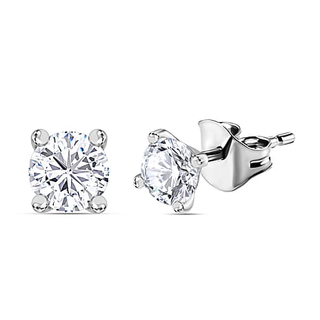 100 Faceted Moissanite Solitaire Earrings with Push Back in Platinum Overlay Sterling Silver 0.80 Ct.