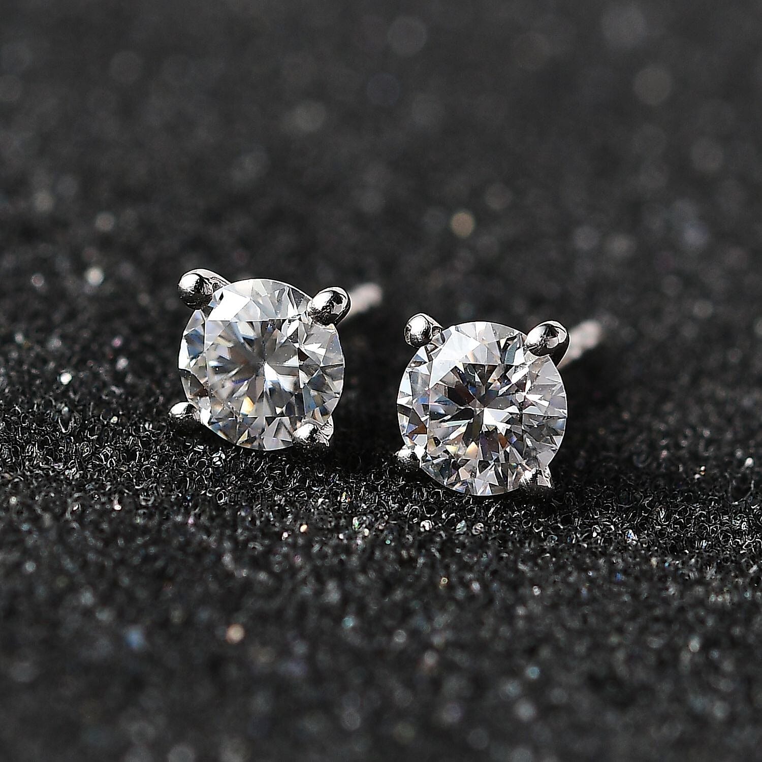 100 Faceted Moissanite Solitaire Earrings with Push Back in Platinum Overlay Sterling Silver 0.80 Ct.