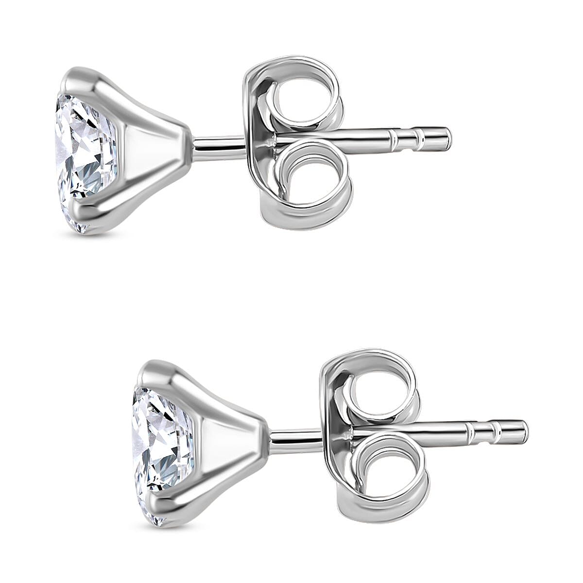 100 Faceted Moissanite Solitaire Earrings with Push Back in Platinum Overlay Sterling Silver 0.80 Ct.