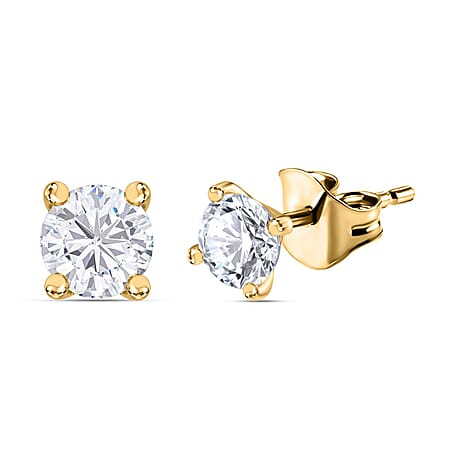 100 Faceted Moissanite Solitaire Stud Earrings in 18K Vermeil YG Plated Sterling Silver 100 Faceted Moissanite Solitaire Stud Earrings in 18K Vermeil YG Plated Sterling Silver