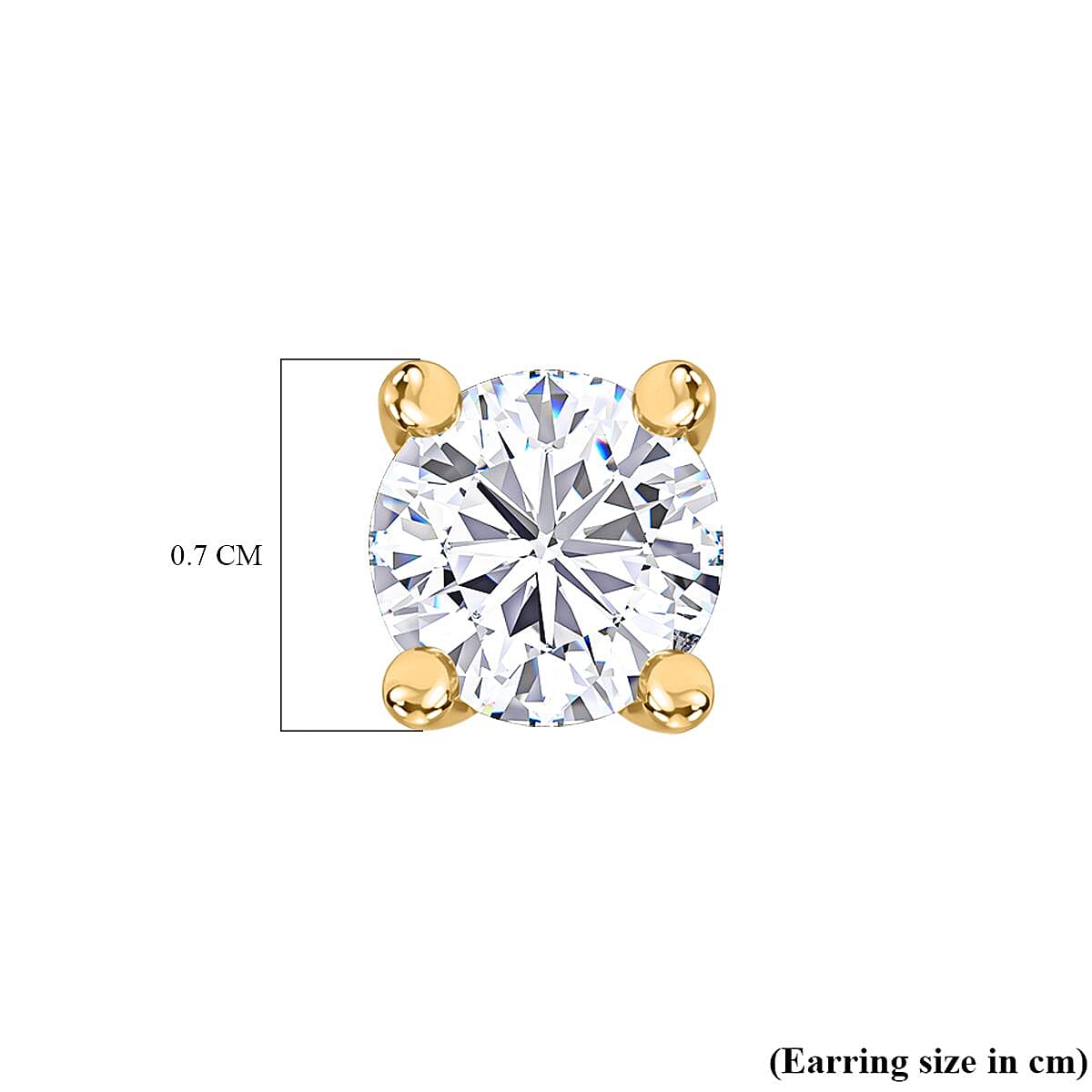 Faceted Moissanite Solitaire Stud Earrings with Push Back  in 18K Vermeil Yellow Gold Plated Sterling Silver