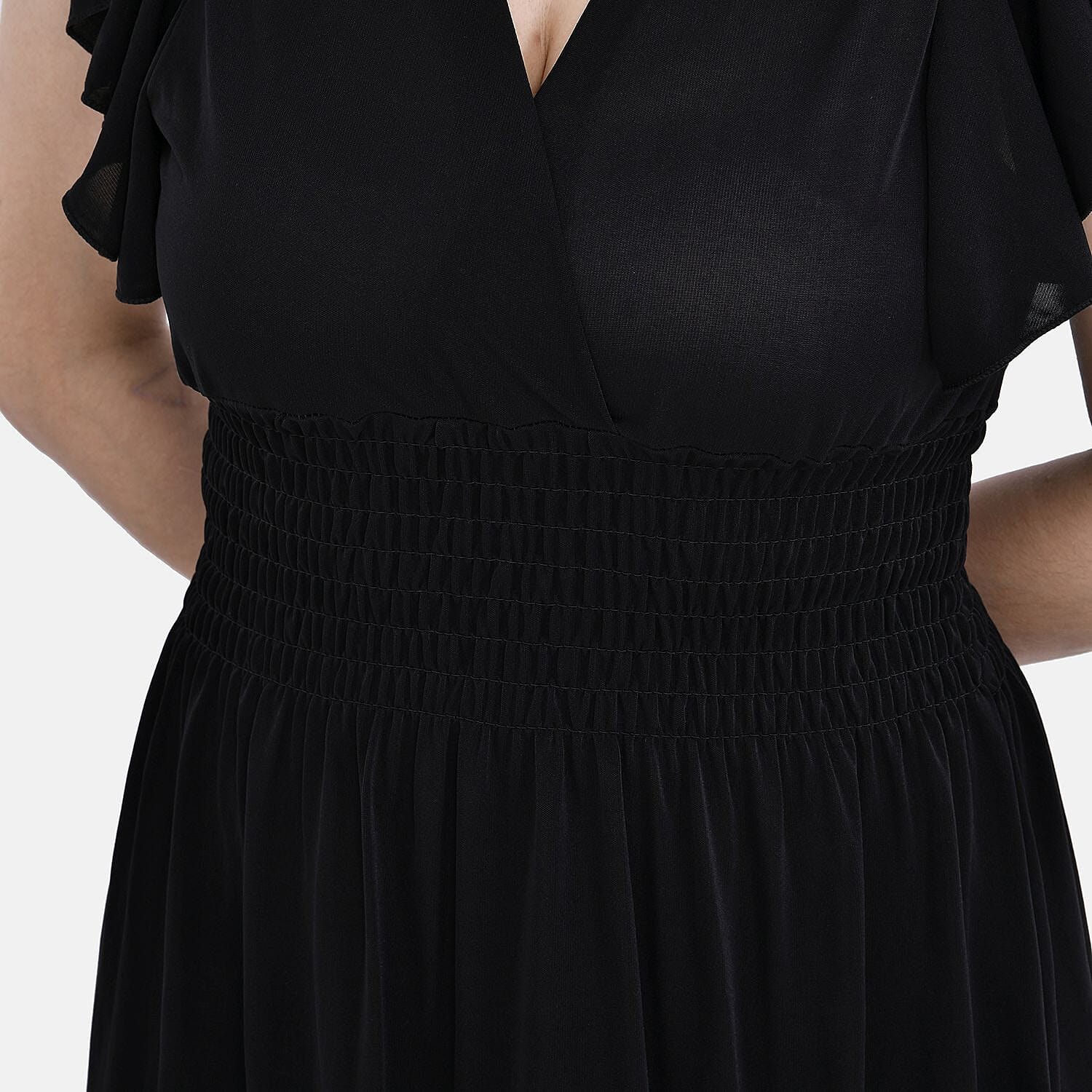 Tamsy Polyester Solid Dress - Black Tamsy Polyester Solid Dress - Black