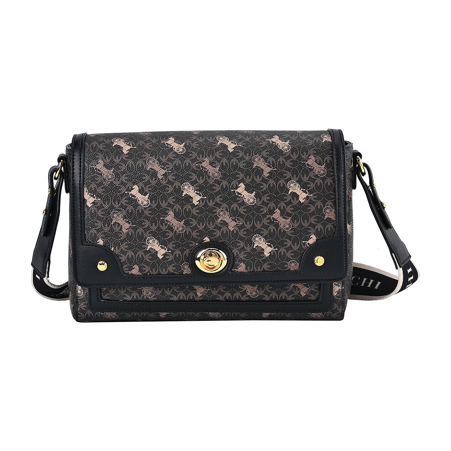Guanchi PVC Patterned Crossbody Bag (Size 25x9x17 cm) - Dark Coffee - Brown