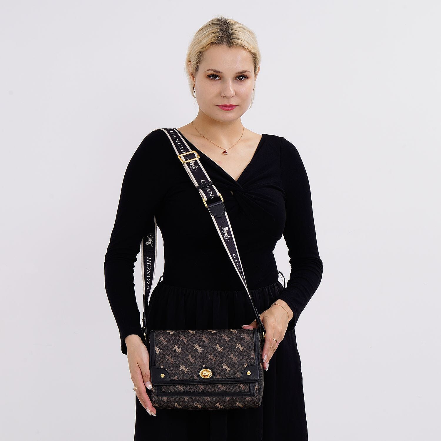 Guanchi PVC Patterned Crossbody Bag (Size 25x9x17 cm) - Dark Coffee - Brown