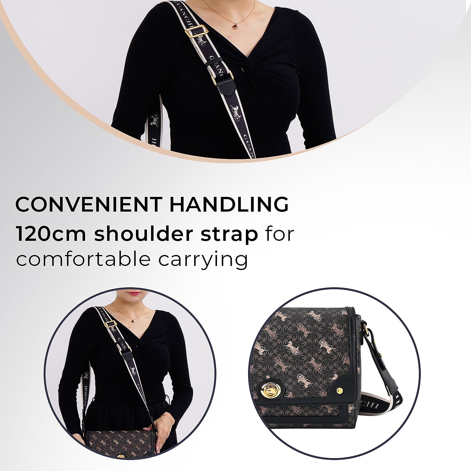 Guanchi PVC Patterned Crossbody Bag (Size 25x9x17 cm) - Dark Coffee - Brown