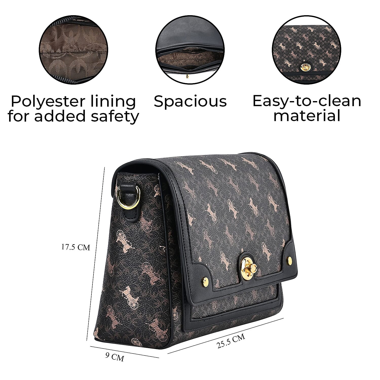 Guanchi PVC Patterned Crossbody Bag (Size 25x9x17 cm) - Dark Coffee - Brown