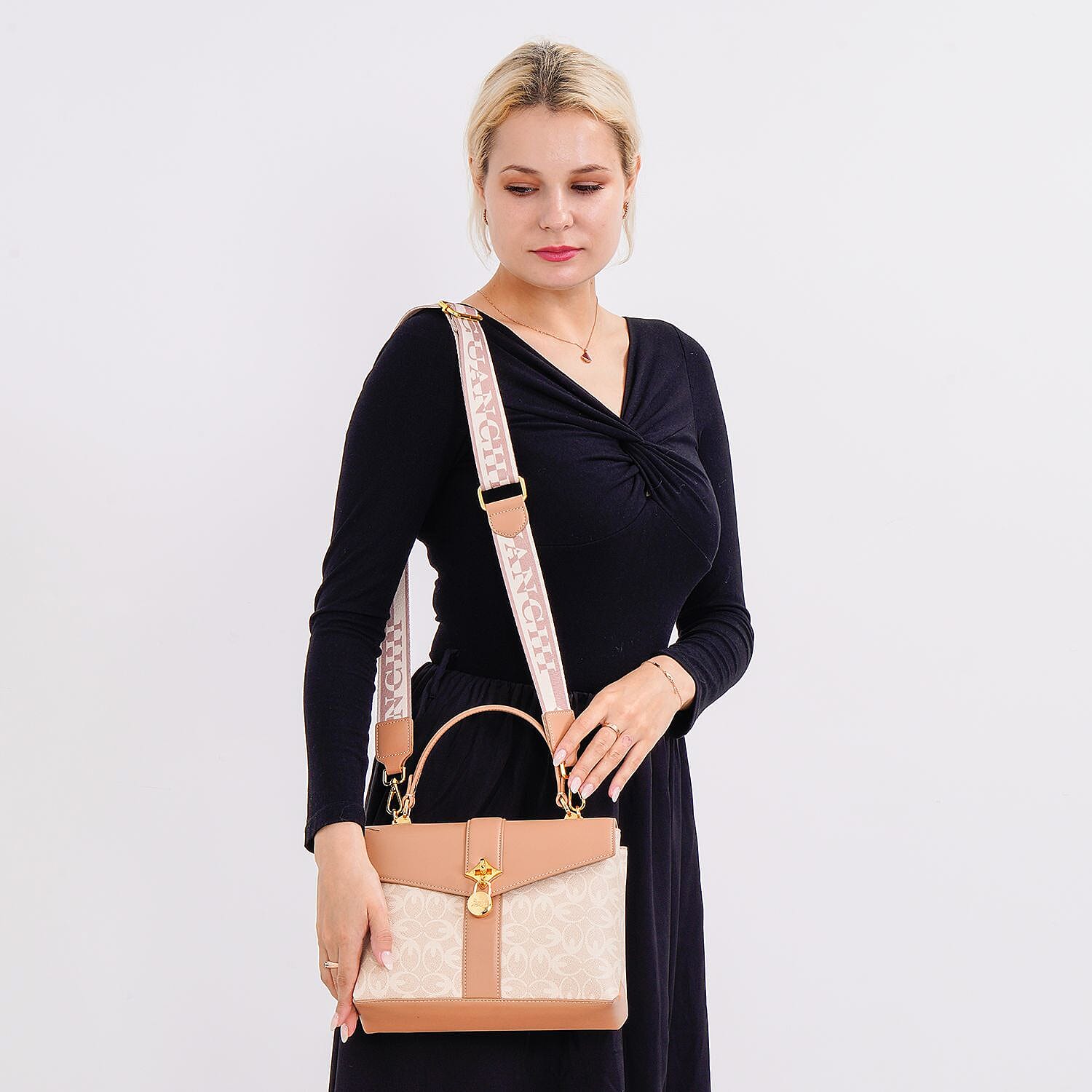 GUANCHI Crossbody Bag with Handle Drop - Off White & Apricot