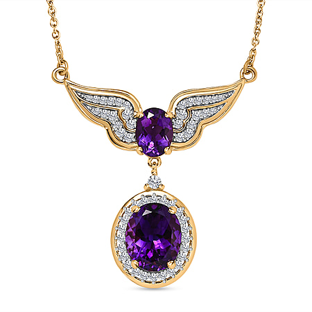 Moroccan Amethyst & Natural Zircon Necklace (Size - 20) in 18K Yellow Gold Vermeil Plated Sterling Silver 5.47 Ct, Silver Wt 6.90 GM