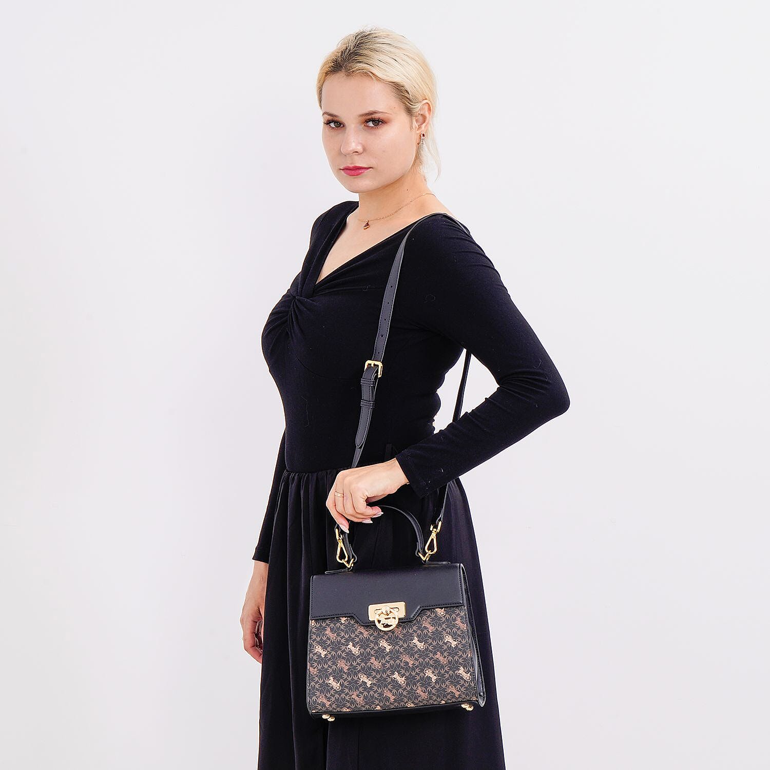 GUANCHI Crossbody Bag with Handle Drop - Dark Coffee - Black