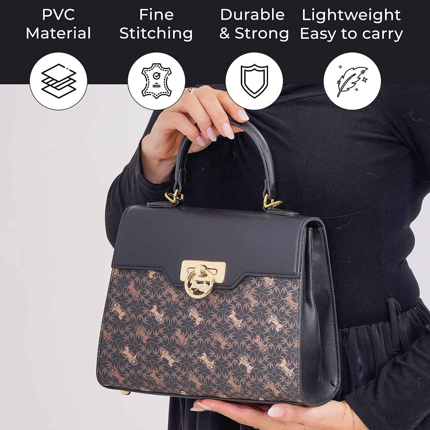 GUANCHI Crossbody Bag with Handle Drop - Dark Coffee - Black