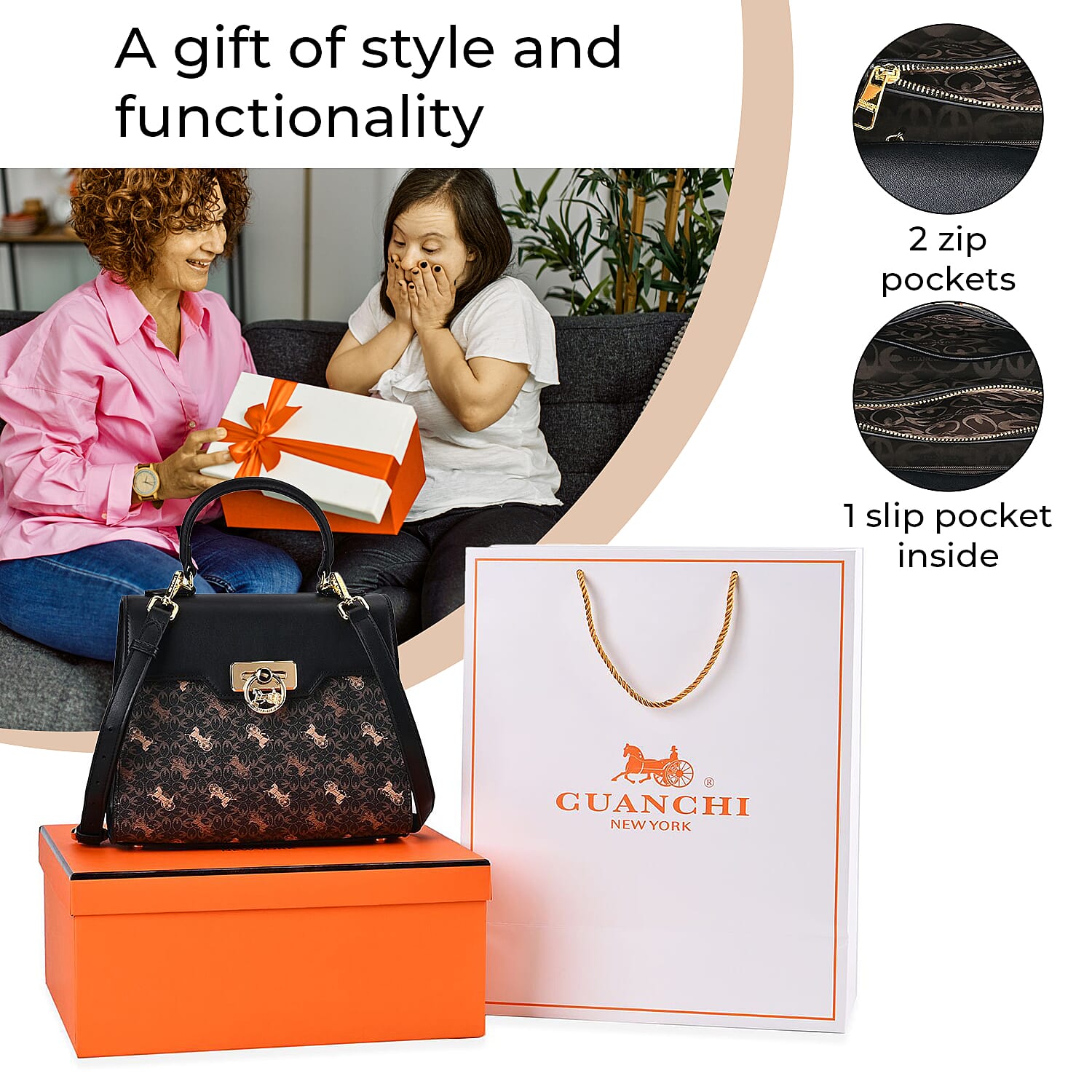 GUANCHI Crossbody Bag with Handle Drop - Dark Coffee - Black