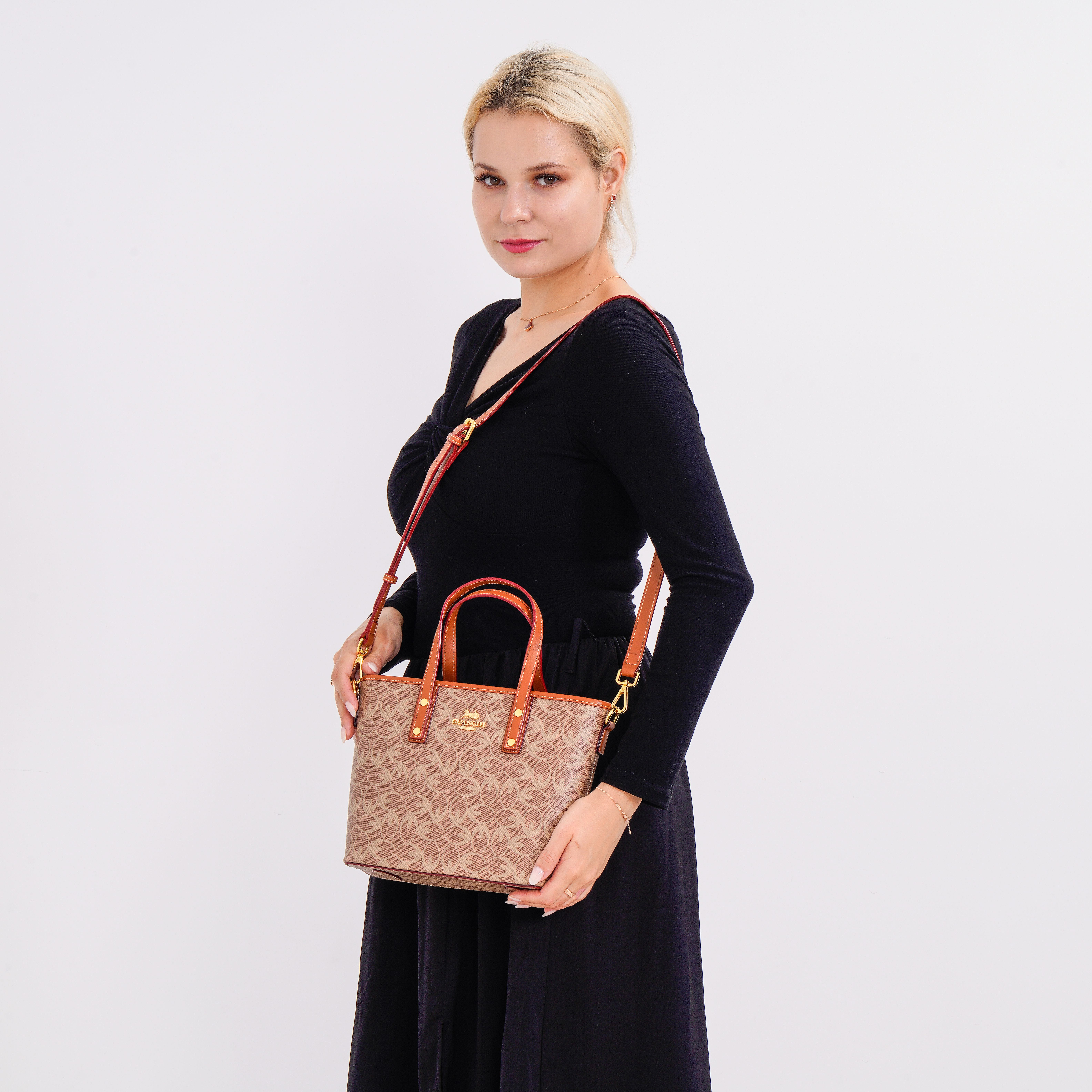 GUANCHI Crossbody Bag with Handle Drop & Shoulder Strap - Brown