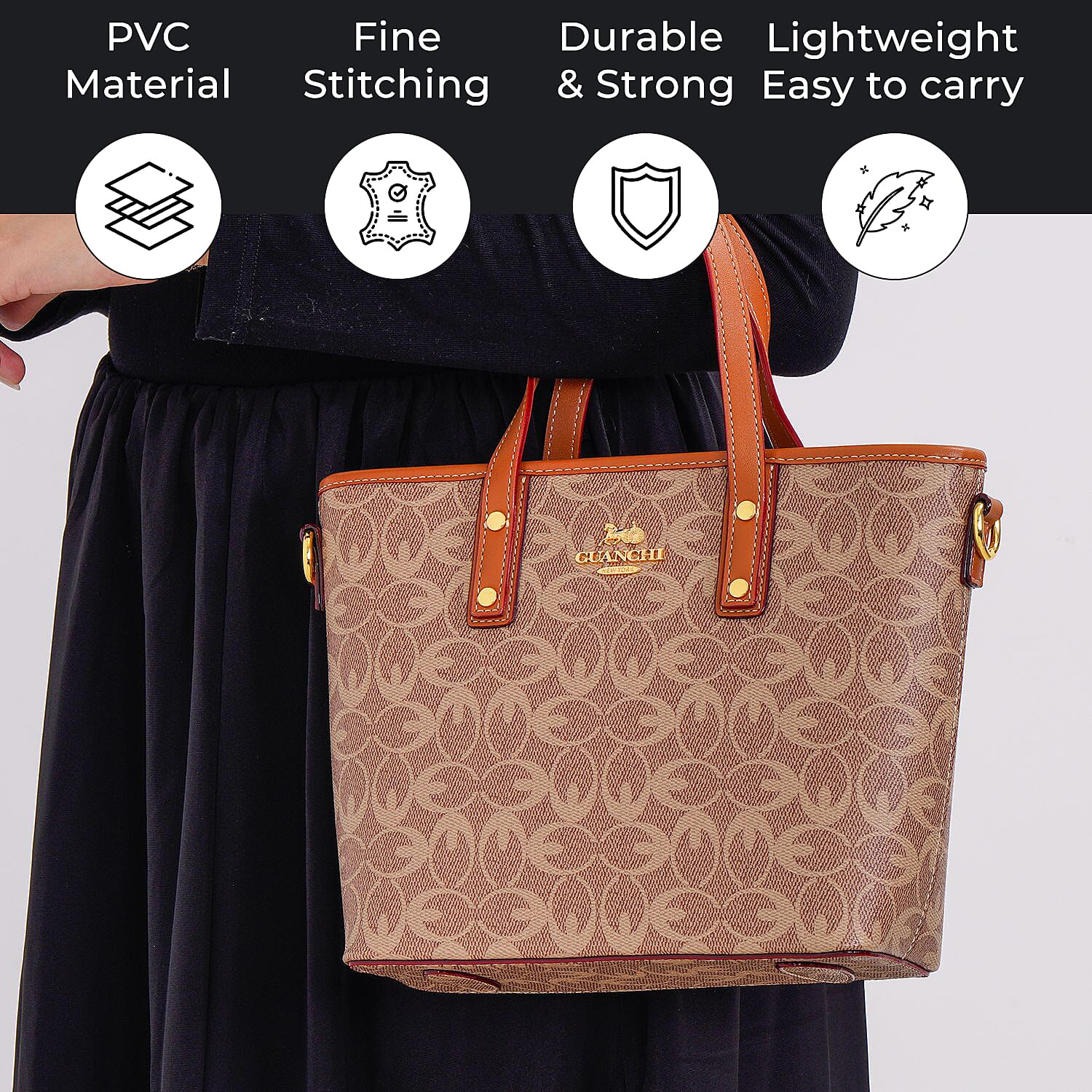 GUANCHI Crossbody Bag with Handle Drop & Shoulder Strap - Brown