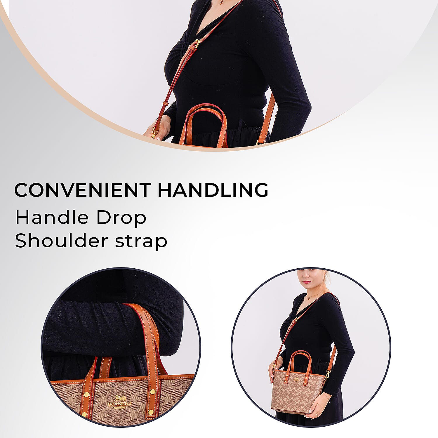 GUANCHI Crossbody Bag with Handle Drop & Shoulder Strap - Brown