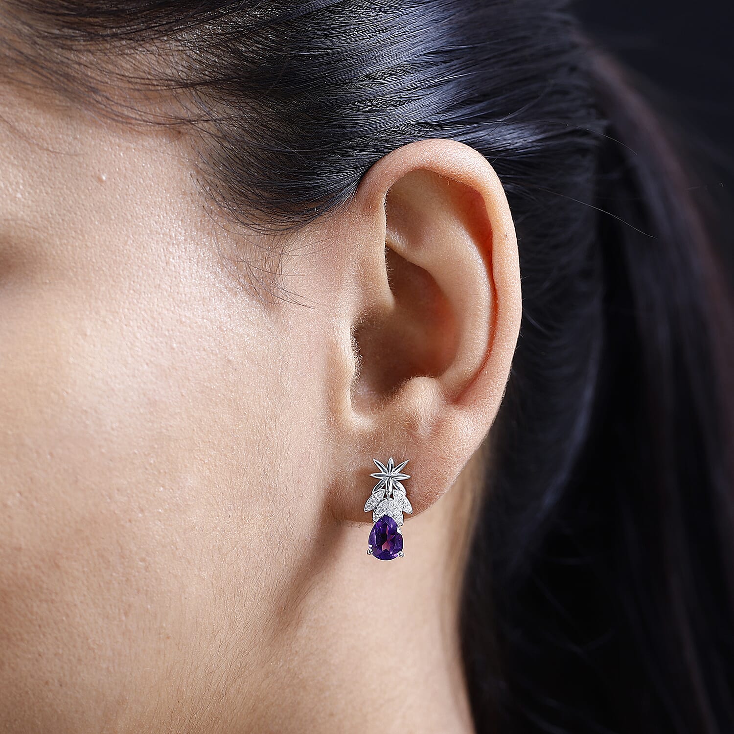 Moroccan Amethyst & Natural Zircon Tear Drop Earrings in Platinum Overlay Sterling Silver 2.26 Ct.