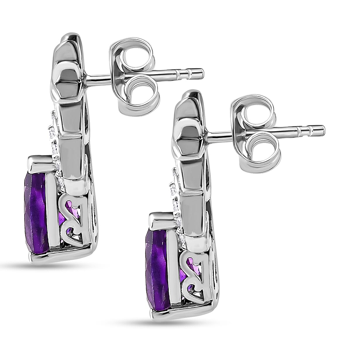 Moroccan Amethyst & Natural Zircon Tear Drop Earrings in Platinum Overlay Sterling Silver 2.26 Ct.