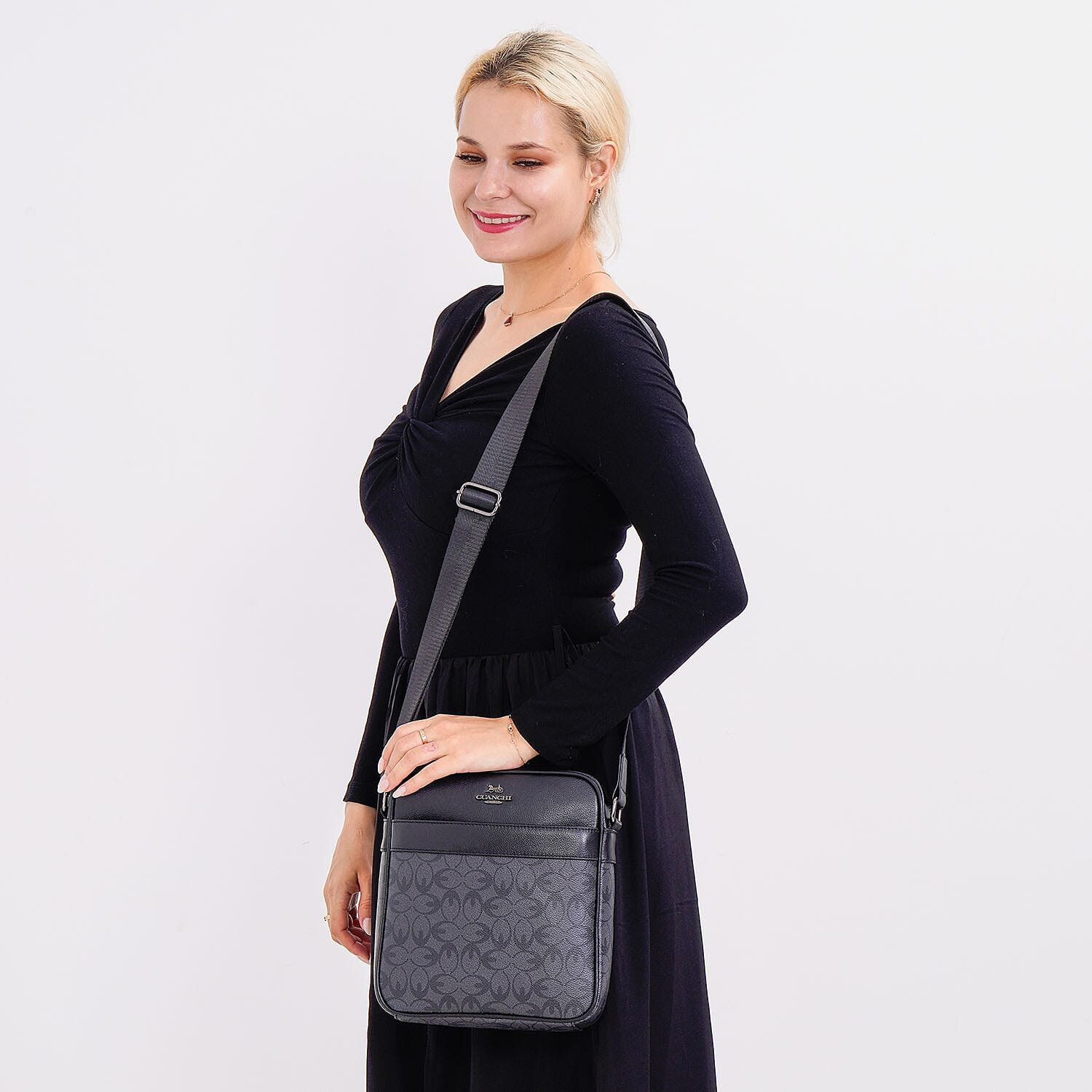 GUANCHI Oval Crossbody Bag with Shoulder Strap - Grey & Black