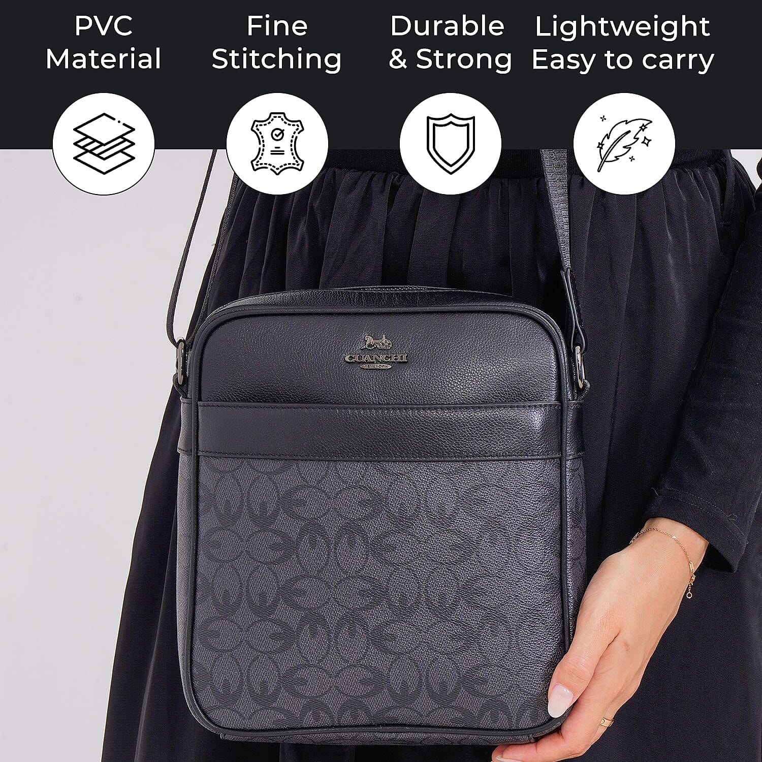 GUANCHI Oval Crossbody Bag with Shoulder Strap - Grey & Black