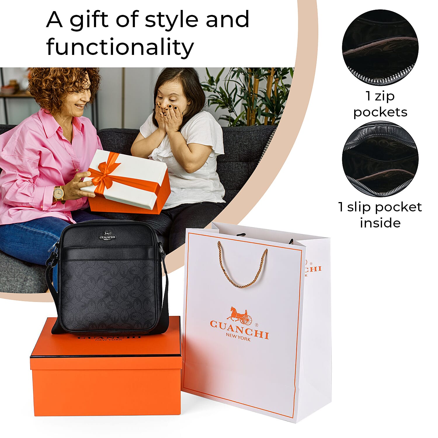 GUANCHI Oval Crossbody Bag with Shoulder Strap - Grey & Black