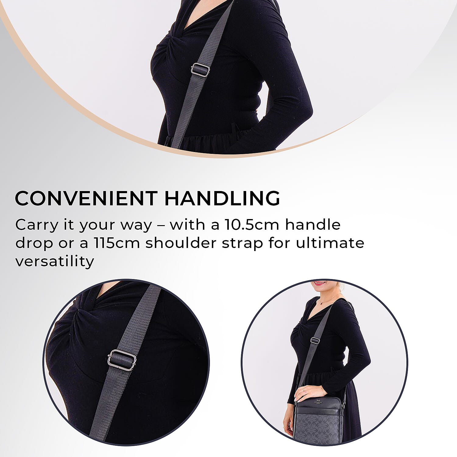 GUANCHI Oval Crossbody Bag with Shoulder Strap - Grey & Black