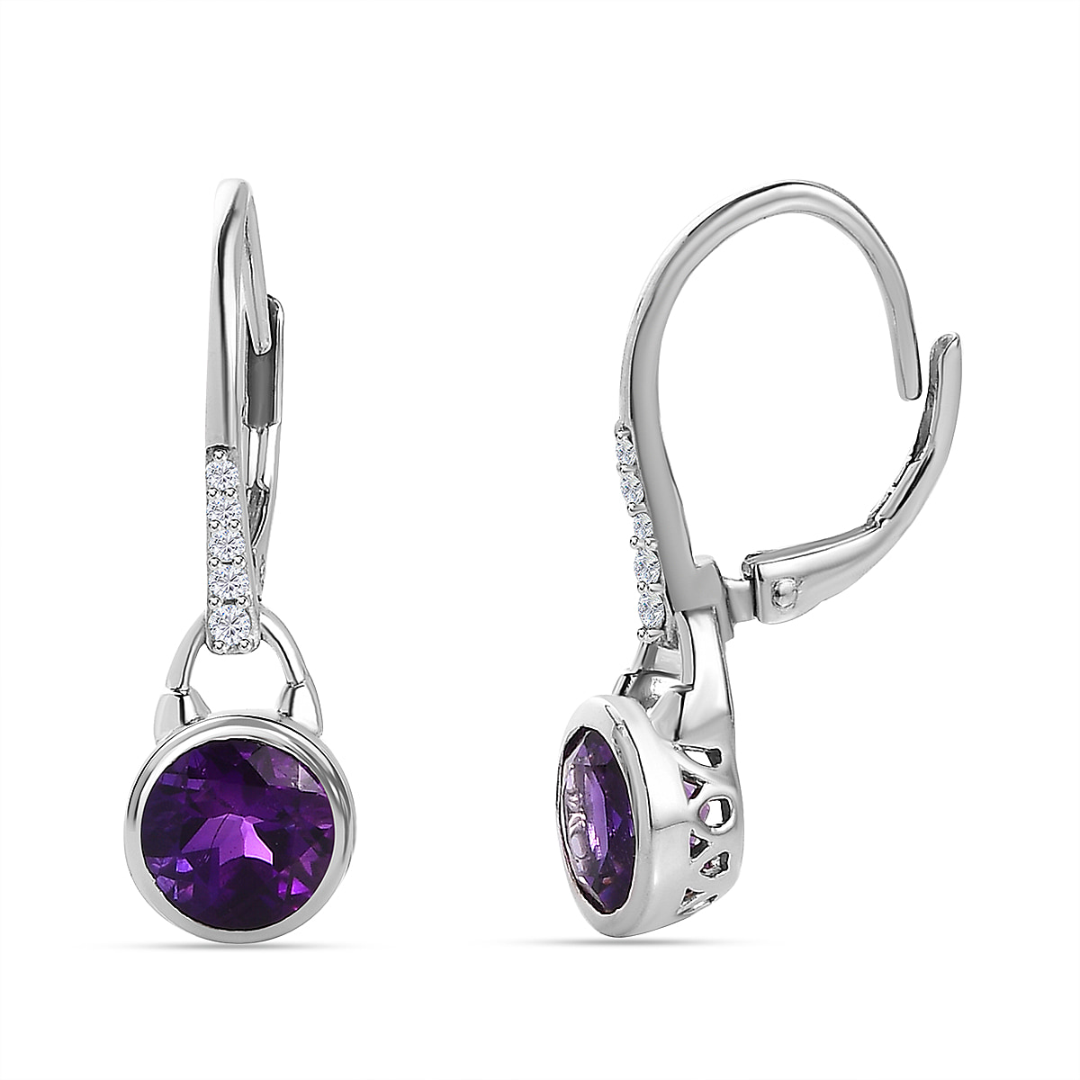 Moroccan Amethyst & Natural Zircon Earrings in Platinum Overlay Sterling Silver 2.64 Ct.
