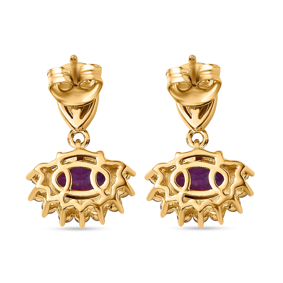 Moroccan Amethyst, Natural Zircon & Ethiopian Welo Opal Earrings in 18K Yellow Gold Vermeil Plated Sterling Silver 3.18 Ct.