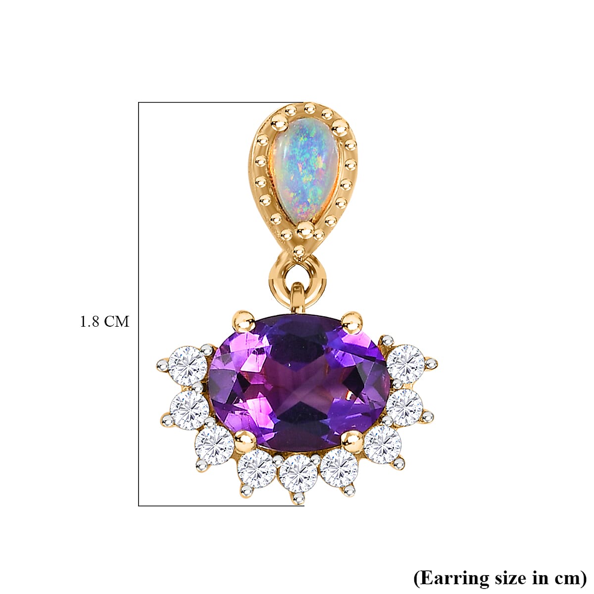 Moroccan Amethyst, Natural Zircon & Ethiopian Welo Opal Earrings in 18K Yellow Gold Vermeil Plated Sterling Silver 3.18 Ct.