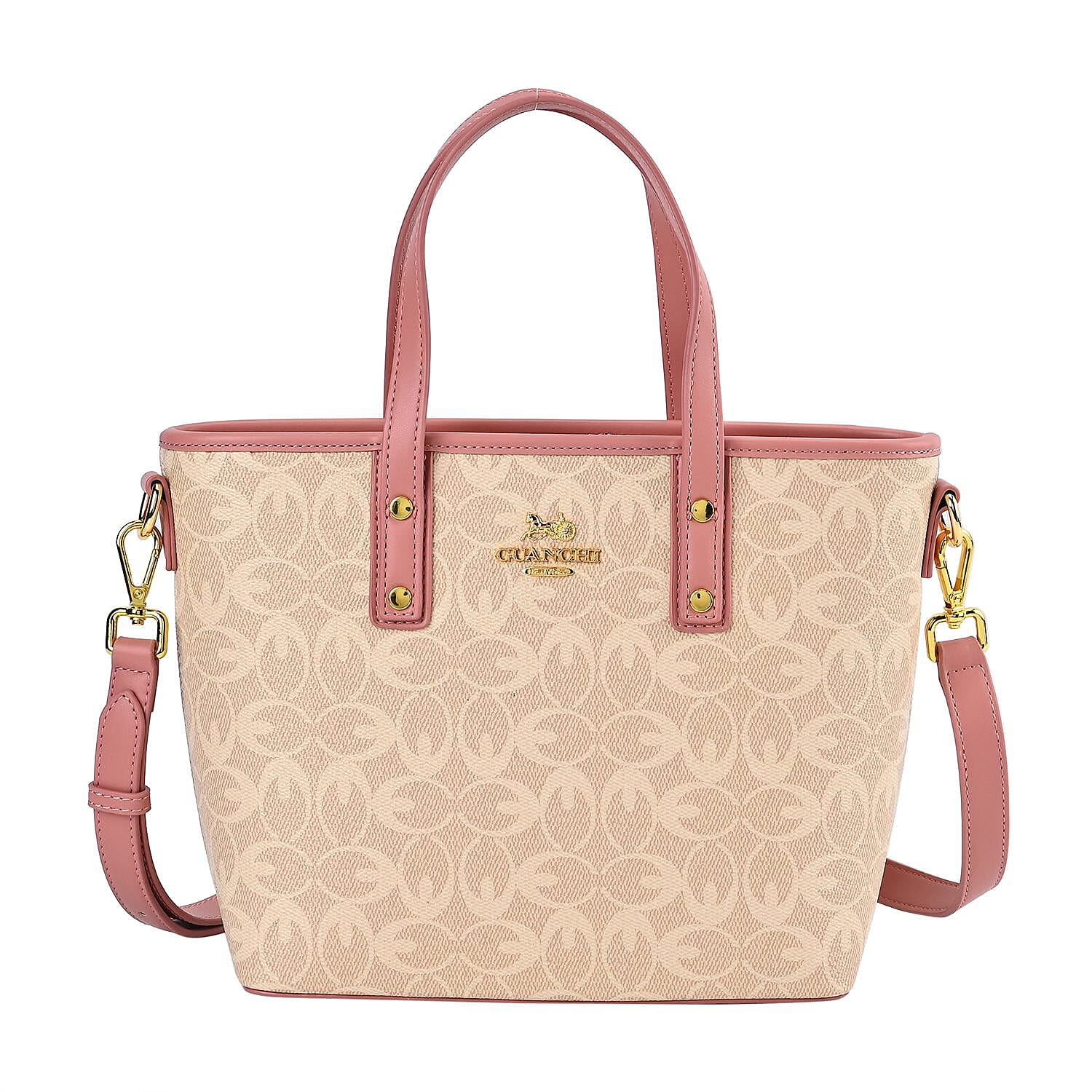 GUANCHI  Oval Crossbody Bag with Handle Drop - Off White - Pink