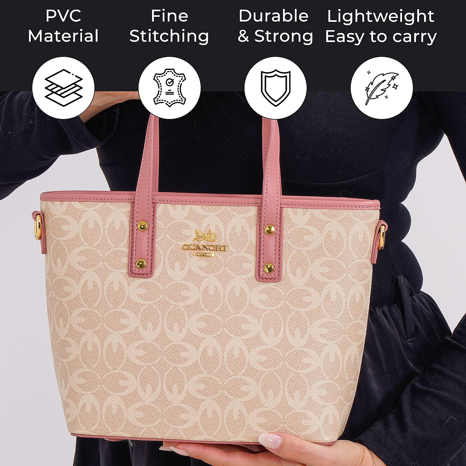 GUANCHI  Oval Crossbody Bag with Handle Drop - Off White - Pink