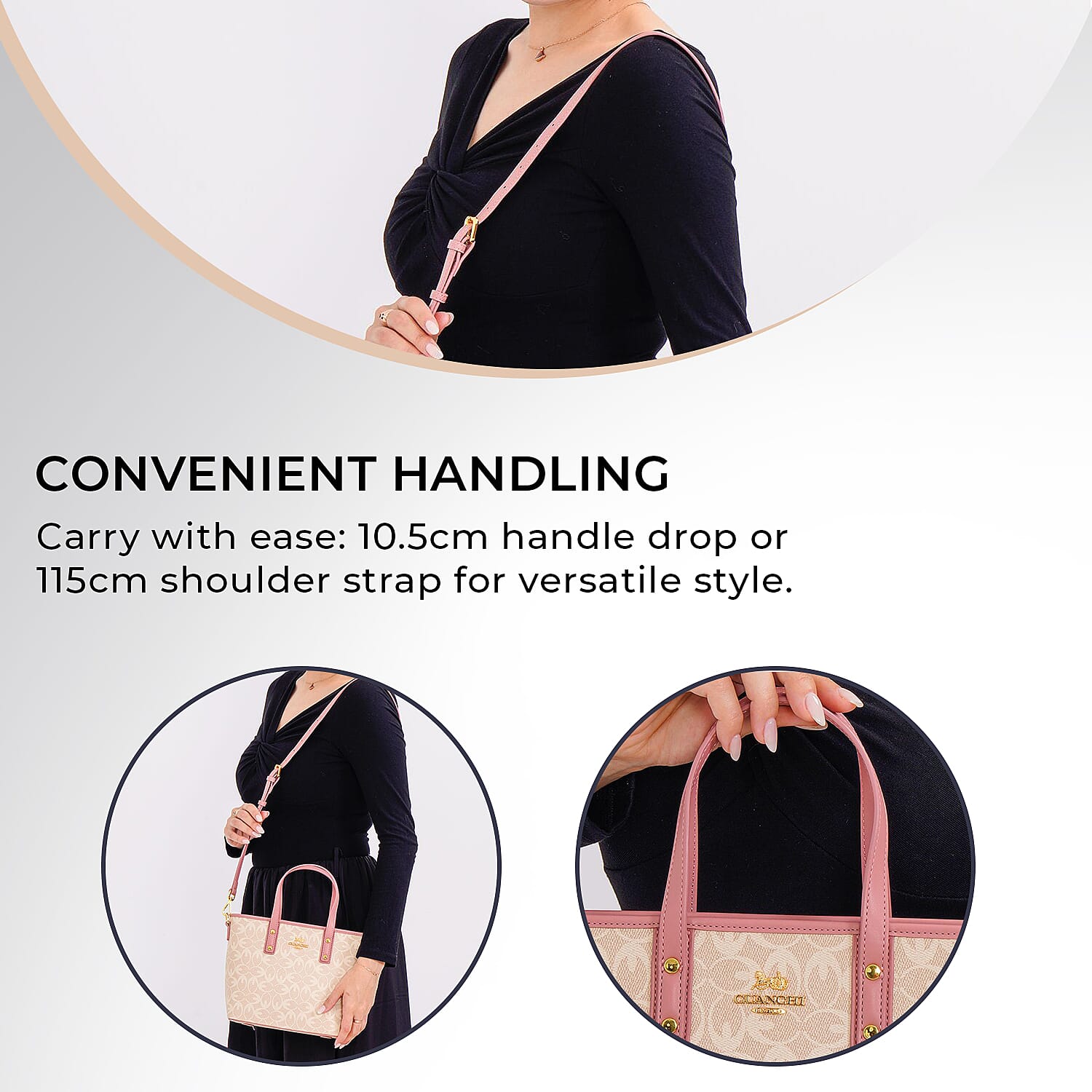 GUANCHI  Oval Crossbody Bag with Handle Drop - Off White - Pink