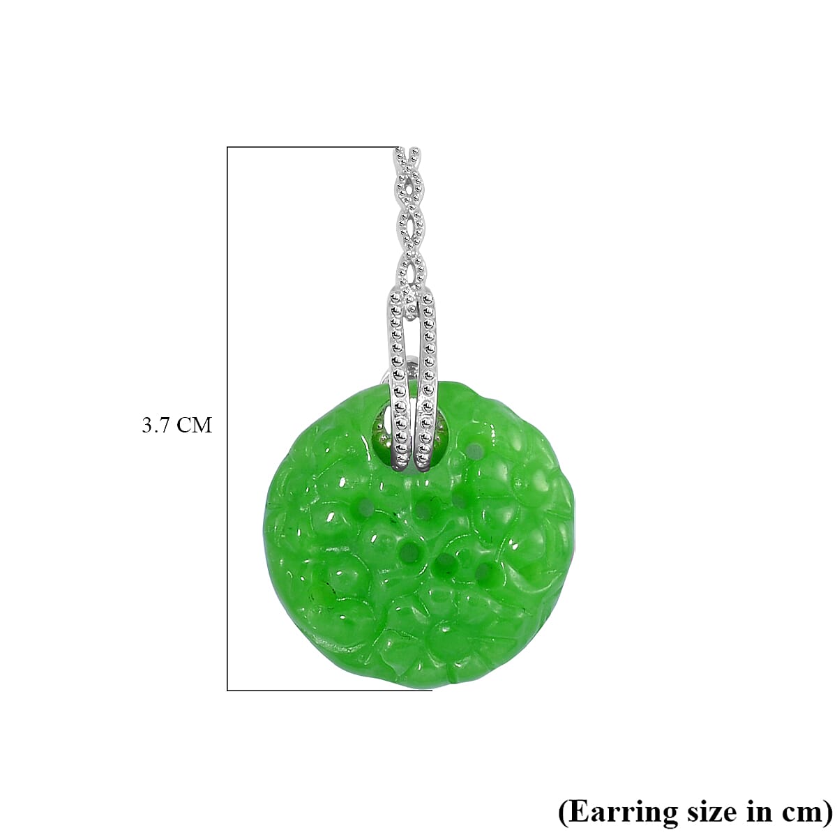 Green Jadeite Jade Earrings in Rhodium Overlay Sterling Silver 36.45 Ct.