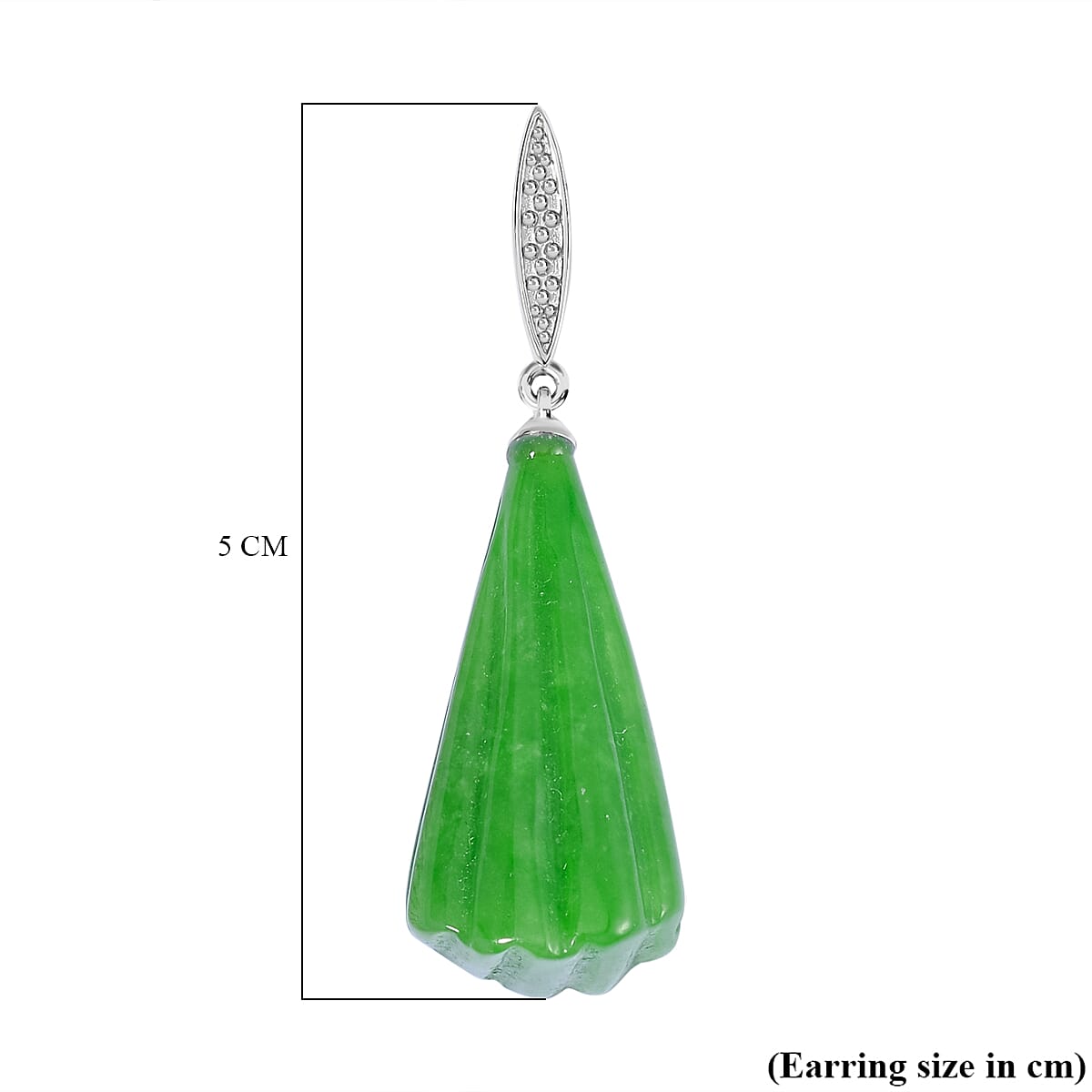 Green Jadeite Jade Earrings in Rhodium Overlay Sterling Silver 65.90 Ct.