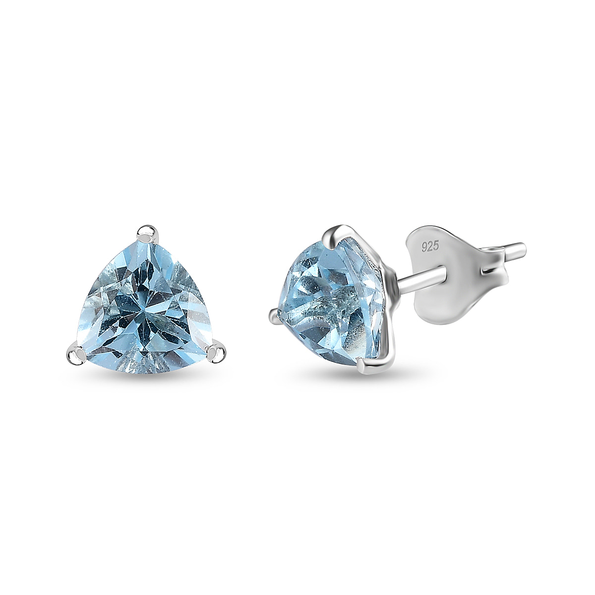 One Time Closeout Skyblue Topaz Solitaire Earrings in Platinum Overlay Sterling Silver 2.60 Ct.
