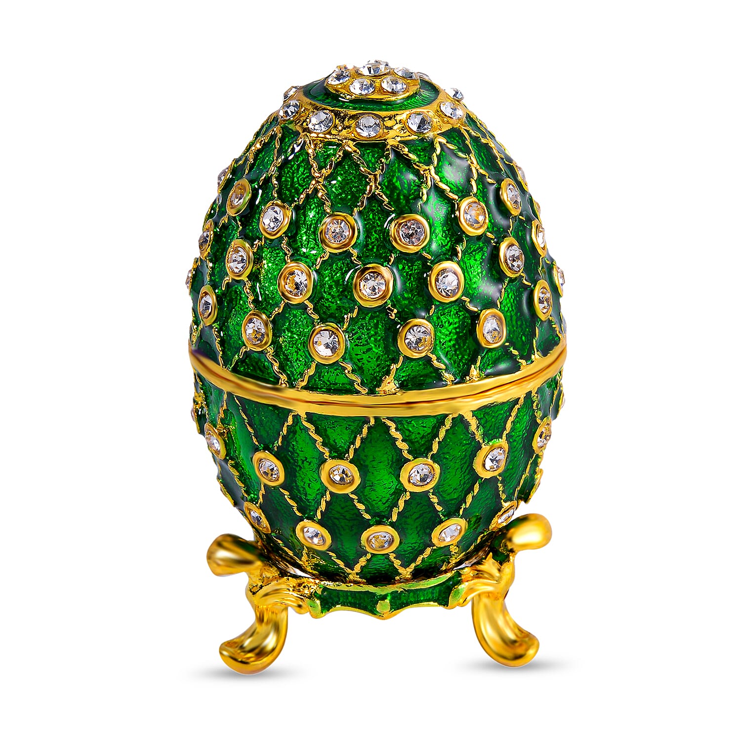 Easter Special - Austrian Crystal Trinket Box with Green Enamelling & Tripod Stand