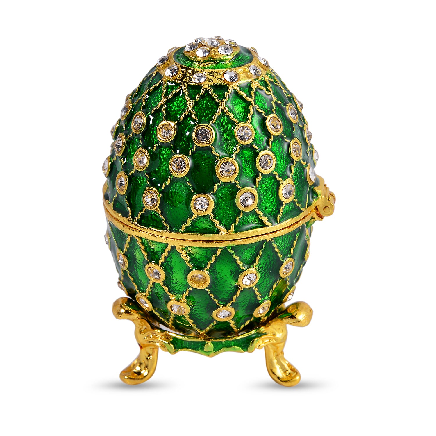 Easter Special - Austrian Crystal Trinket Box with Green Enamelling & Tripod Stand