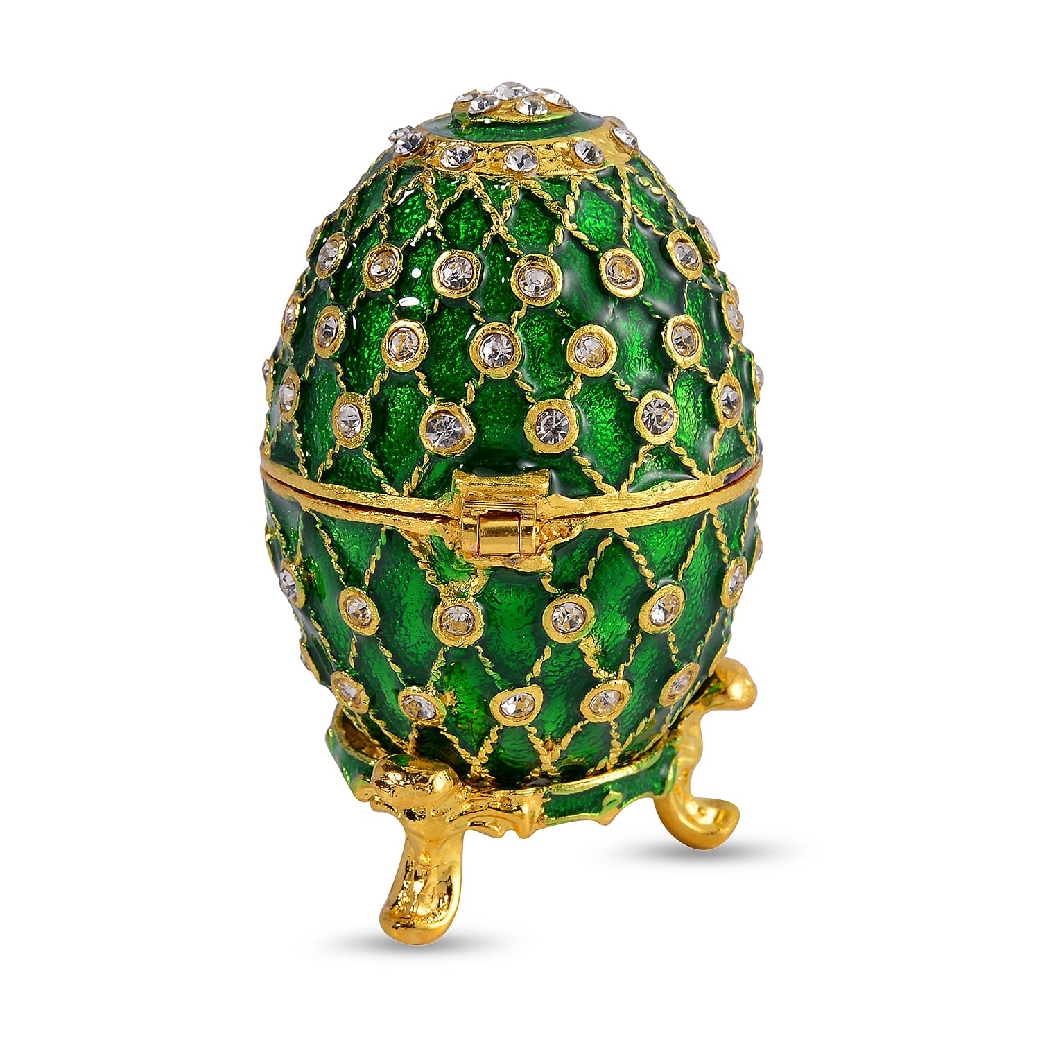 Easter Special - Austrian Crystal Trinket Box with Green Enamelling & Tripod Stand